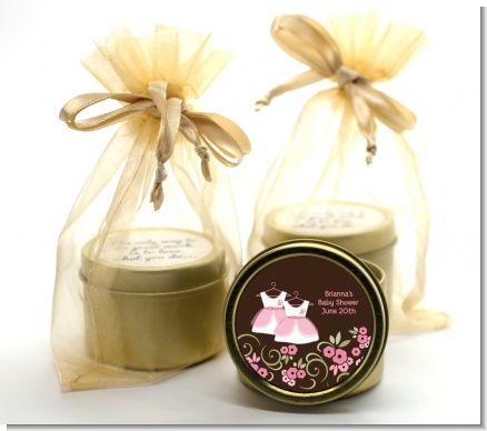 Twin Little Girl Outfits - Baby Shower Gold Tin Candle Favors