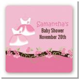 Twin Little Girl Outfits - Square Personalized Baby Shower Sticker Labels