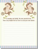 Twin Monkey 1 Girl and 1 Boy - Baby Shower Notes of Advice
