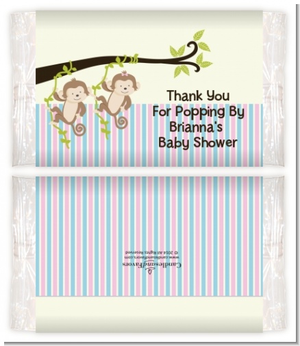 Twin Monkey 1 Girl and 1 Boy - Personalized Popcorn Wrapper Baby Shower Favors