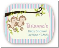 Twin Monkey 1 Girl and 1 Boy - Personalized Baby Shower Rounded Corner Stickers