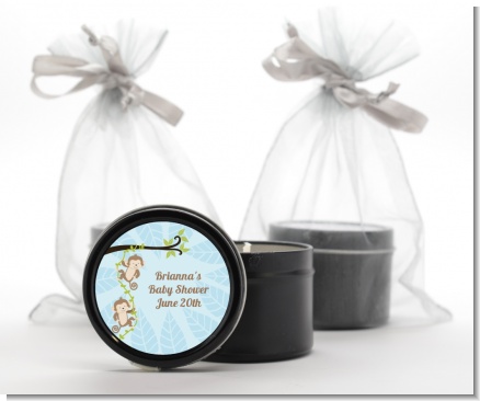 Twin Monkey Boys - Baby Shower Black Candle Tin Favors