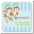 Twin Monkey Boys - Square Personalized Baby Shower Sticker Labels thumbnail