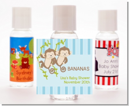 Twin Monkey Boys - Personalized Baby Shower Hand Sanitizers Favors