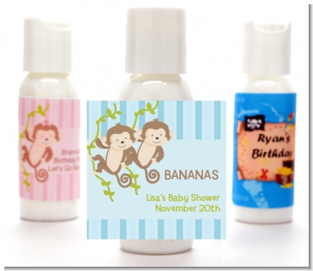 Twin Monkey Boys - Personalized Baby Shower Lotion Favors