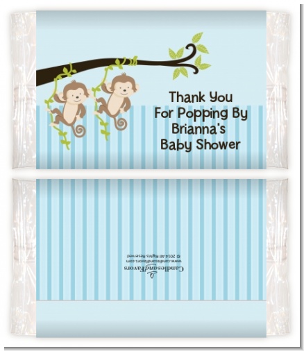 Twin Monkey Boys - Personalized Popcorn Wrapper Baby Shower Favors