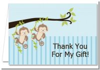 Twin Monkey Boys - Baby Shower Thank You Cards