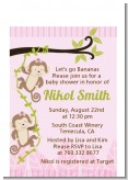 Twin Monkey Girls - Baby Shower Petite Invitations