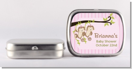 Twin Monkey Girls - Personalized Baby Shower Mint Tins