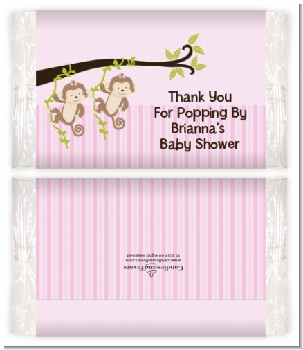 Twin Monkey Girls - Personalized Popcorn Wrapper Baby Shower Favors