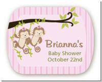 Twin Monkey Girls - Personalized Baby Shower Rounded Corner Stickers