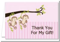 Twin Monkey Girls - Baby Shower Thank You Cards