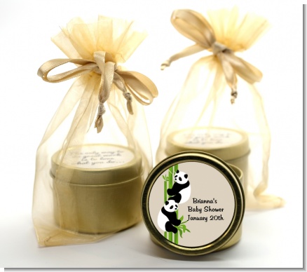 Twin Pandas - Baby Shower Gold Tin Candle Favors