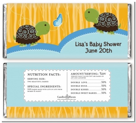 Twin Turtle Boys - Personalized Baby Shower Candy Bar Wrappers