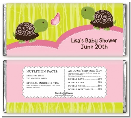 Twin Turtle Girls - Personalized Baby Shower Candy Bar Wrappers