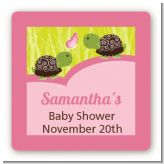 Twin Turtle Girls - Square Personalized Baby Shower Sticker Labels