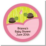 Twin Turtle Girls - Round Personalized Baby Shower Sticker Labels