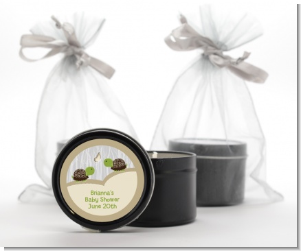 Twin Turtles - Baby Shower Black Candle Tin Favors
