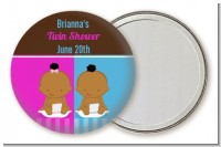 Twin Babies 1 Boy and 1 Girl African American - Personalized Baby Shower Pocket Mirror Favors