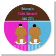 Twin Babies 1 Boy and 1 Girl African American - Round Personalized Baby Shower Sticker Labels thumbnail