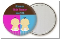 Twin Babies 1 Boy and 1 Girl Asian - Personalized Baby Shower Pocket Mirror Favors