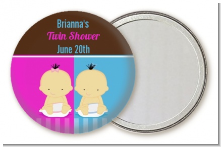 Twin Babies 1 Boy and 1 Girl Asian - Personalized Baby Shower Pocket Mirror Favors