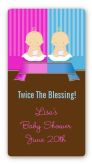 Twin Babies 1 Boy and 1 Girl Caucasian - Custom Rectangle Baby Shower Sticker/Labels