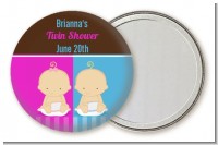 Twin Babies 1 Boy and 1 Girl Caucasian - Personalized Baby Shower Pocket Mirror Favors