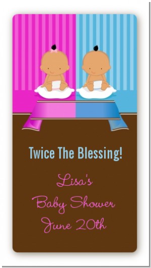 Twin Babies 1 Boy and 1 Girl Hispanic - Custom Rectangle Baby Shower Sticker/Labels