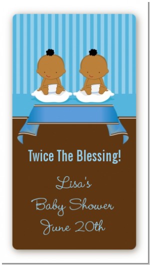 Twin Baby Boys African American - Custom Rectangle Baby Shower Sticker/Labels