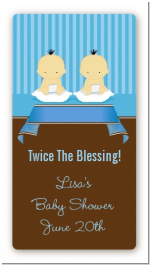 Twin Baby Boys Asian - Custom Rectangle Baby Shower Sticker/Labels