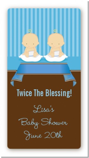 Twin Baby Boys Caucasian - Custom Rectangle Baby Shower Sticker/Labels