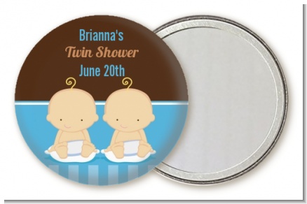 Twin Baby Boys Caucasian - Personalized Baby Shower Pocket Mirror Favors