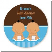 Twin Baby Boys Hispanic - Round Personalized Baby Shower Sticker Labels