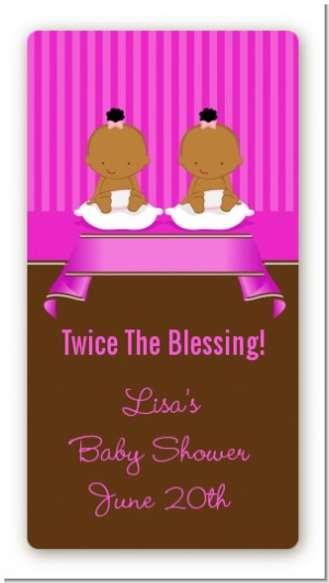 Twin Baby Girls African American - Custom Rectangle Baby Shower Sticker/Labels