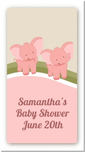 Twin Elephant Girls - Custom Rectangle Baby Shower Sticker/Labels