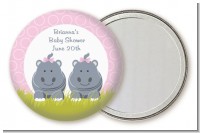 Twin Hippo Girls - Personalized Baby Shower Pocket Mirror Favors