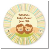 Twin Lions - Round Personalized Baby Shower Sticker Labels