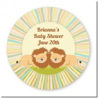 Twin Lions - Round Personalized Baby Shower Sticker Labels