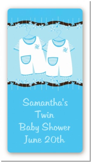 Twin Little Boy Outfits - Custom Rectangle Baby Shower Sticker/Labels