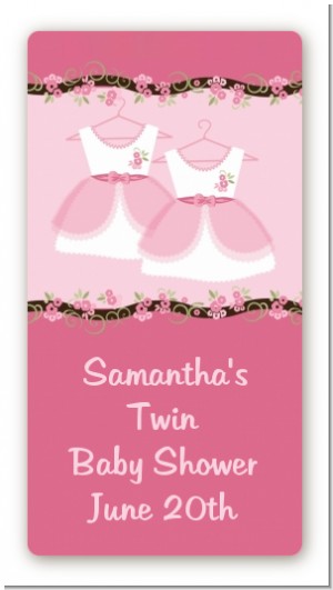 Twin Little Girl Outfits - Custom Rectangle Baby Shower Sticker/Labels