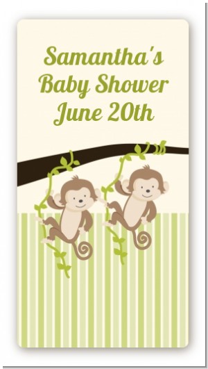 Twin Monkey - Custom Rectangle Baby Shower Sticker/Labels