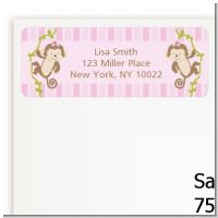 Twin Monkey Girls - Baby Shower Return Address Labels