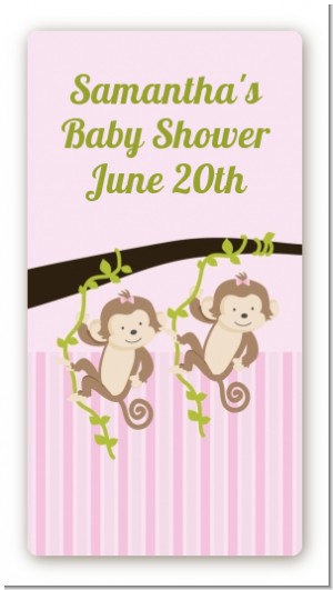 Twin Monkey Girls - Custom Rectangle Baby Shower Sticker/Labels