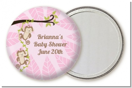 Twin Monkey Girls - Personalized Baby Shower Pocket Mirror Favors