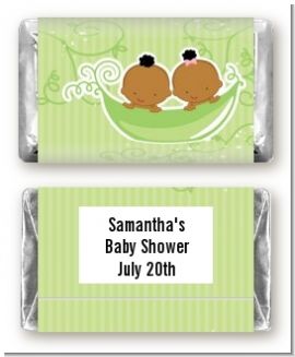 Twins Two Peas in a Pod African American Boy And Girl - Personalized Baby Shower Mini Candy Bar Wrappers