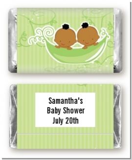 Twins Two Peas in a Pod African American Two Boys - Personalized Baby Shower Mini Candy Bar Wrappers
