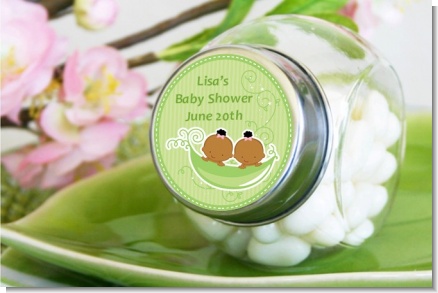 Twins Two Peas in a Pod African American Two Girls - Personalized Baby Shower Candy Jar