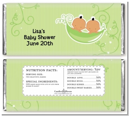 Twins Two Peas in a Pod Hispanic - Personalized Baby Shower Candy Bar Wrappers