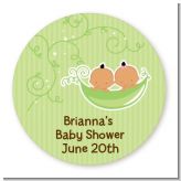 Twins Two Peas in a Pod Hispanic - Round Personalized Baby Shower Sticker Labels